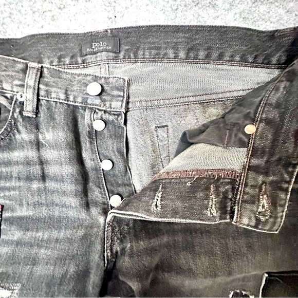 Ralph Lauren Varick Jeans Patch Slim Straight Actual 34X40 embroidery Black - Picture 15 of 15
